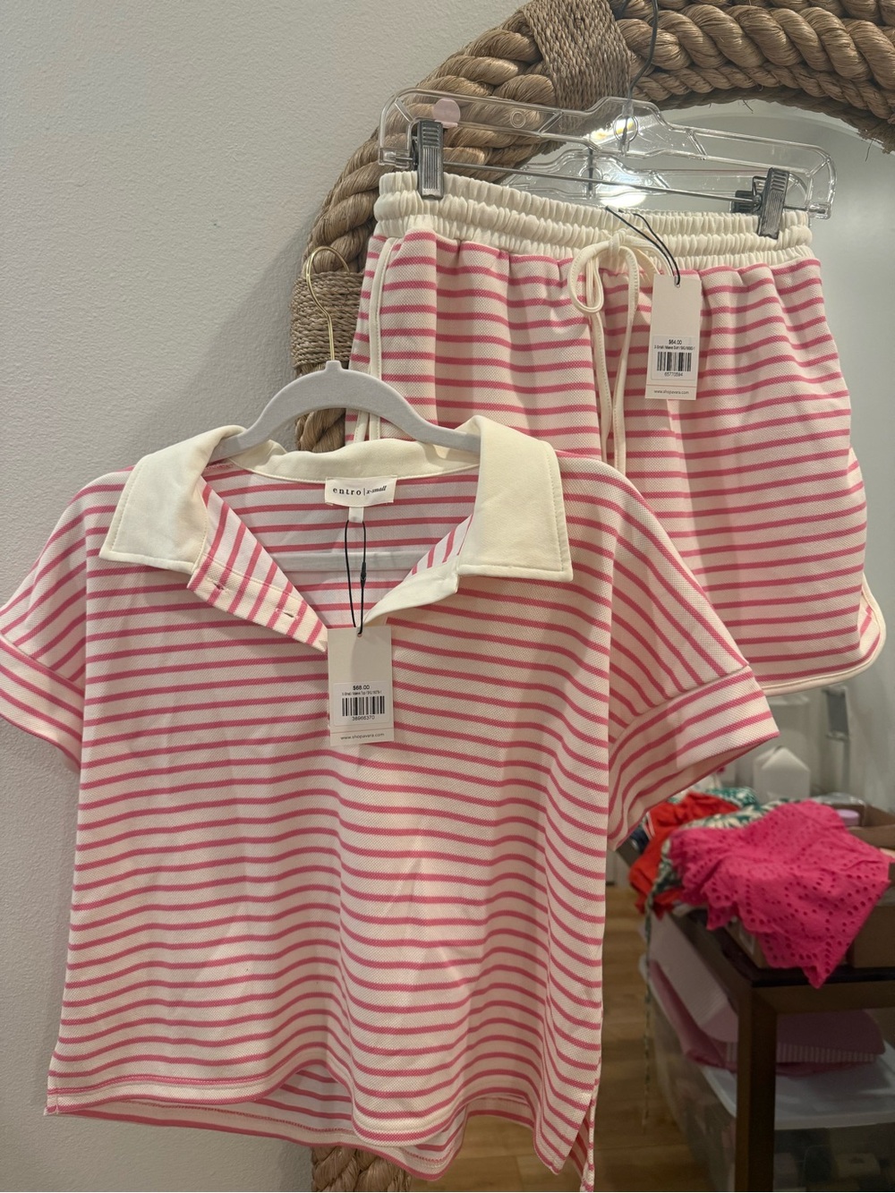 entro Pink & Cream Striped skort Set NWT